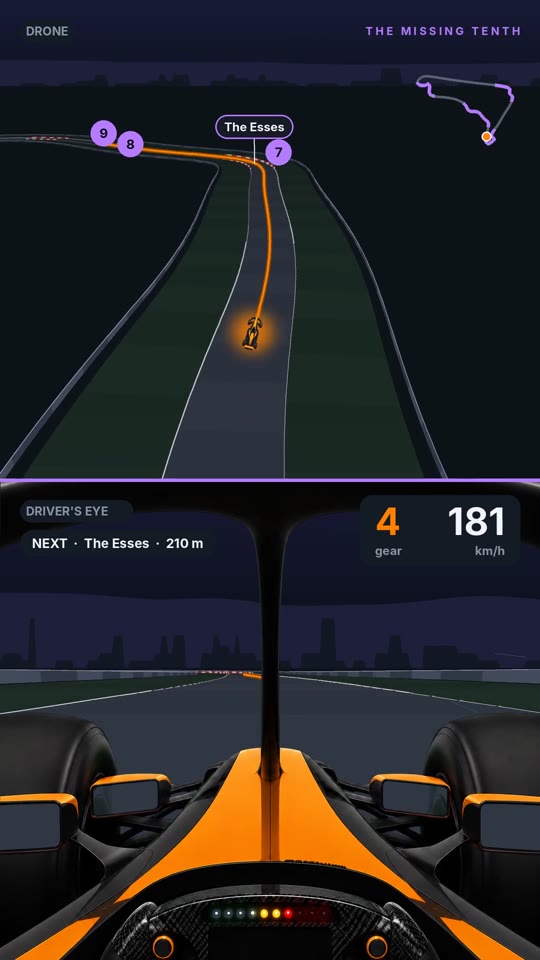 Track guide frame: a drone view of the Mexico circuit above a driver's-eye cockpit view, with gear 4 and 181 km/h